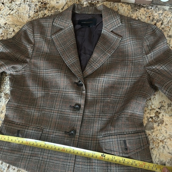 BCBG MAXAZRIA Plaid Wool Mahogany Elbow Patch Flap Pockets Blazer - Picture 10 of 10
